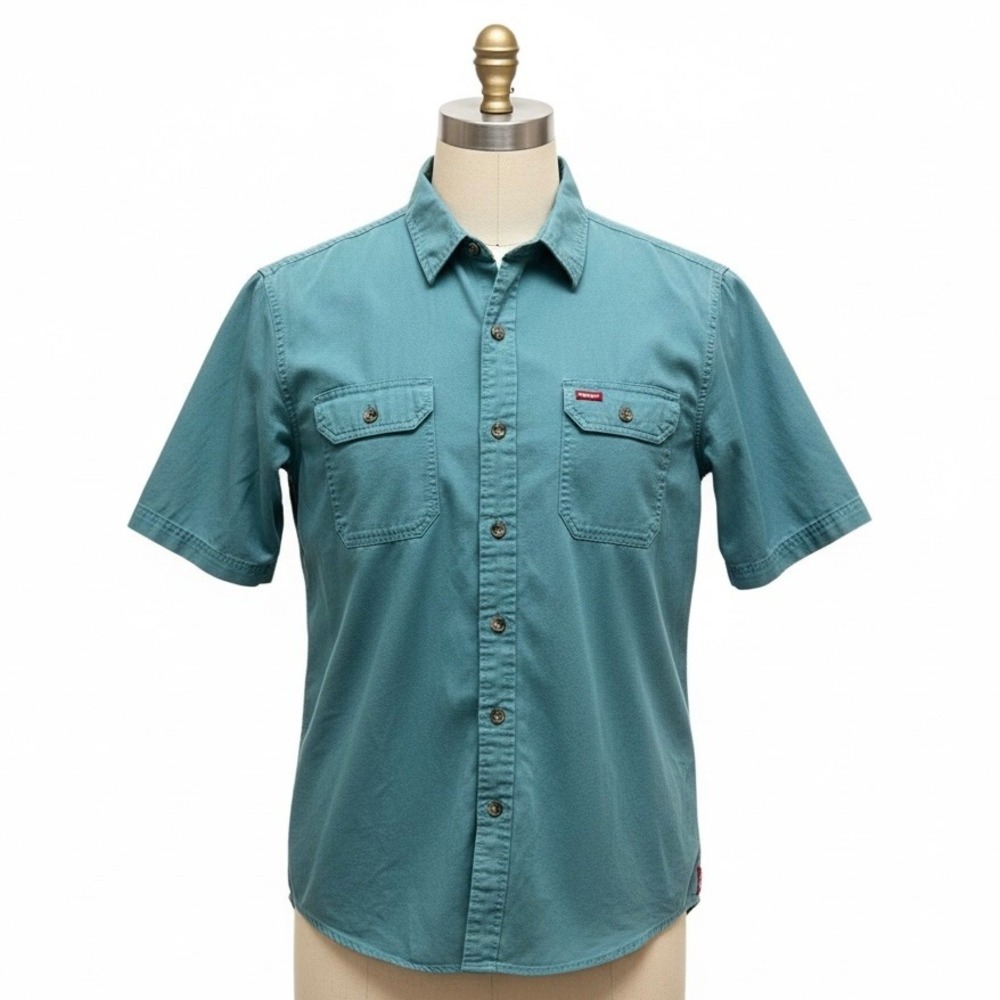 Wrangler Men's Blue Work Shirt‎ Large Button Up Short Sleeve Utility Uniform